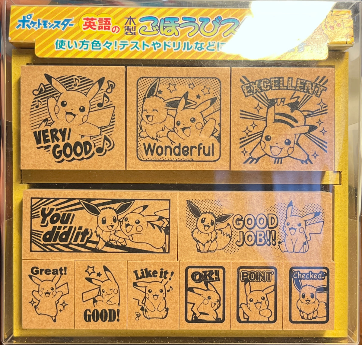 Pokemon Stamp Set in English — Wooden Reward Stamp Beverly Showa Note Japan