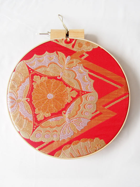 Sale - Vintage silk obi wall hanging- tondo 30cm