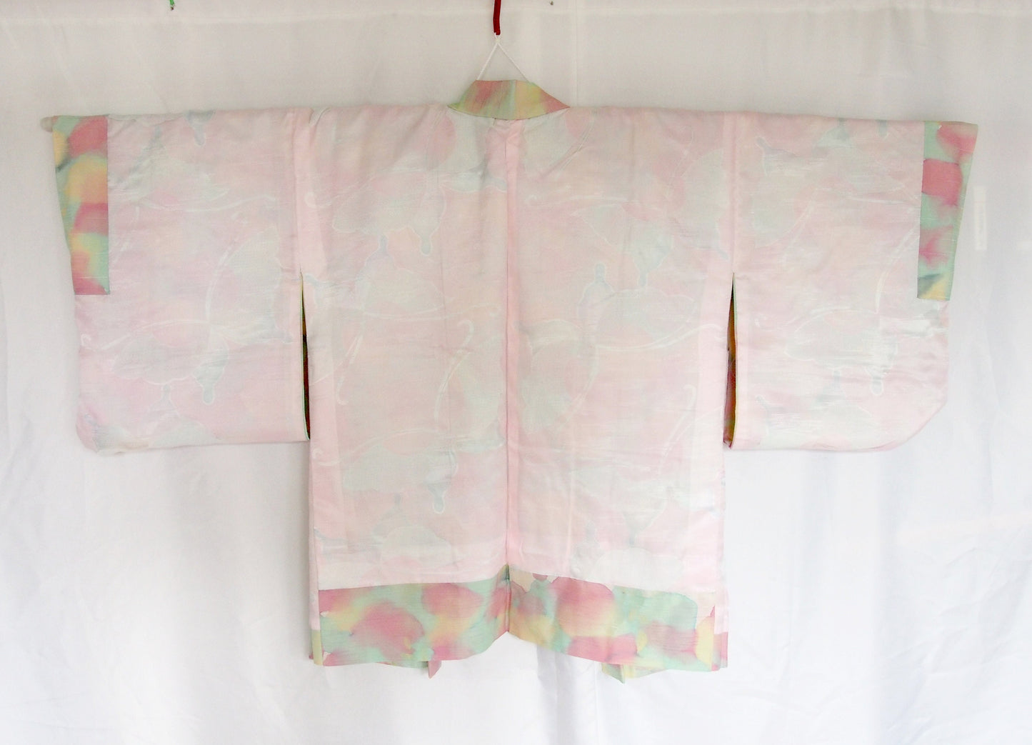 Vintage Japanese kimono coat - pastel mint, pink, and cream haori