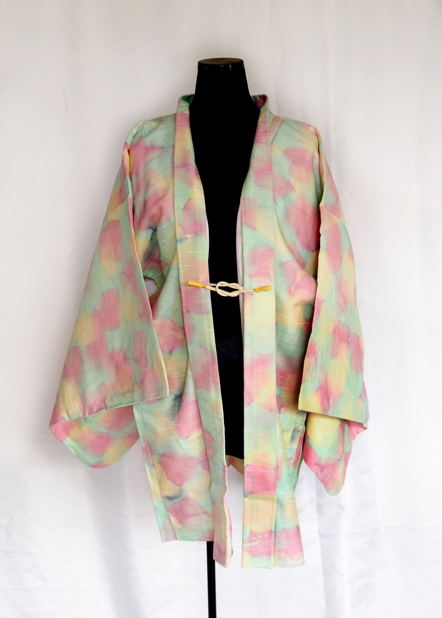 Vintage Japanese kimono coat - pastel mint, pink, and cream haori
