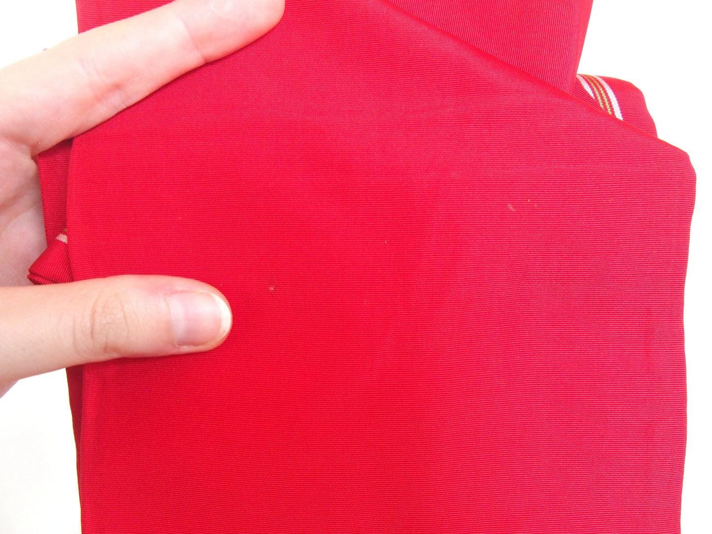 Traditional Japanese hanhaba obi- red, white, and green hakata ori