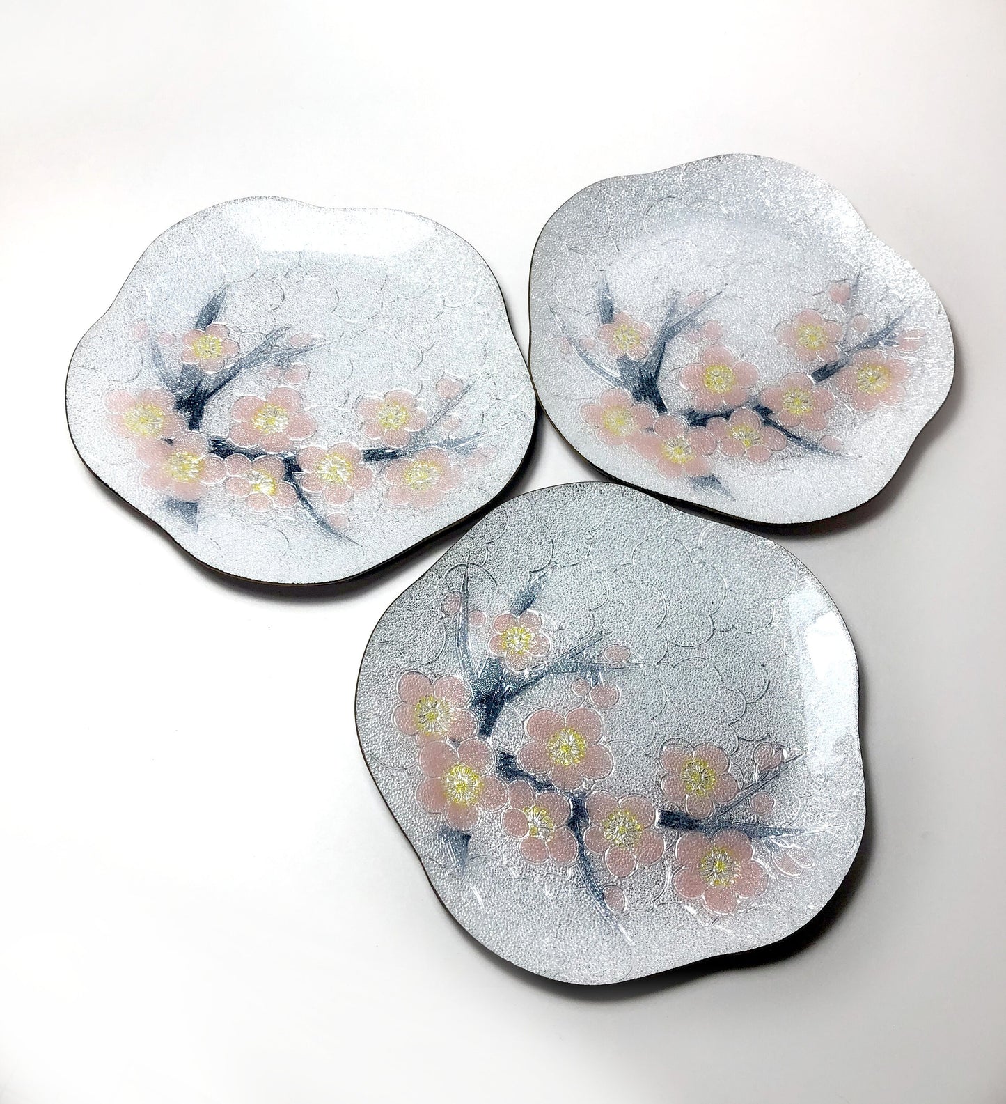 Japanese glass enamel plates "shippoyaki" - plum blossoms