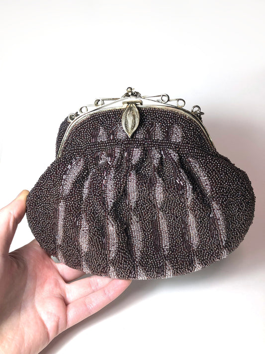 Vintage kimono handbag - beaded purple with geometric pattern