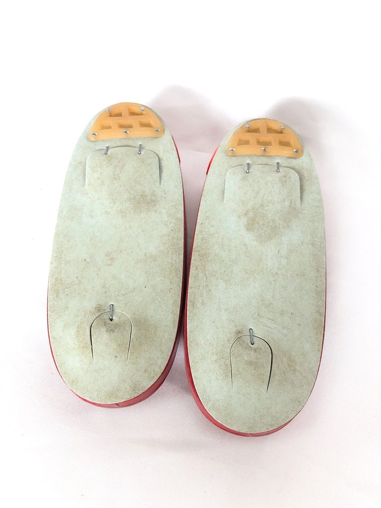Vintage red zori with bells - traditional Japanese shoes for kids