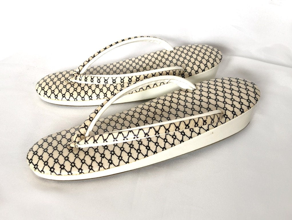 Authentic Japanese shoes - funky black and white zori with geometrical pattern