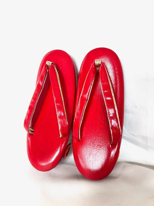Vintage red zori with bells - traditional Japanese shoes for kids
