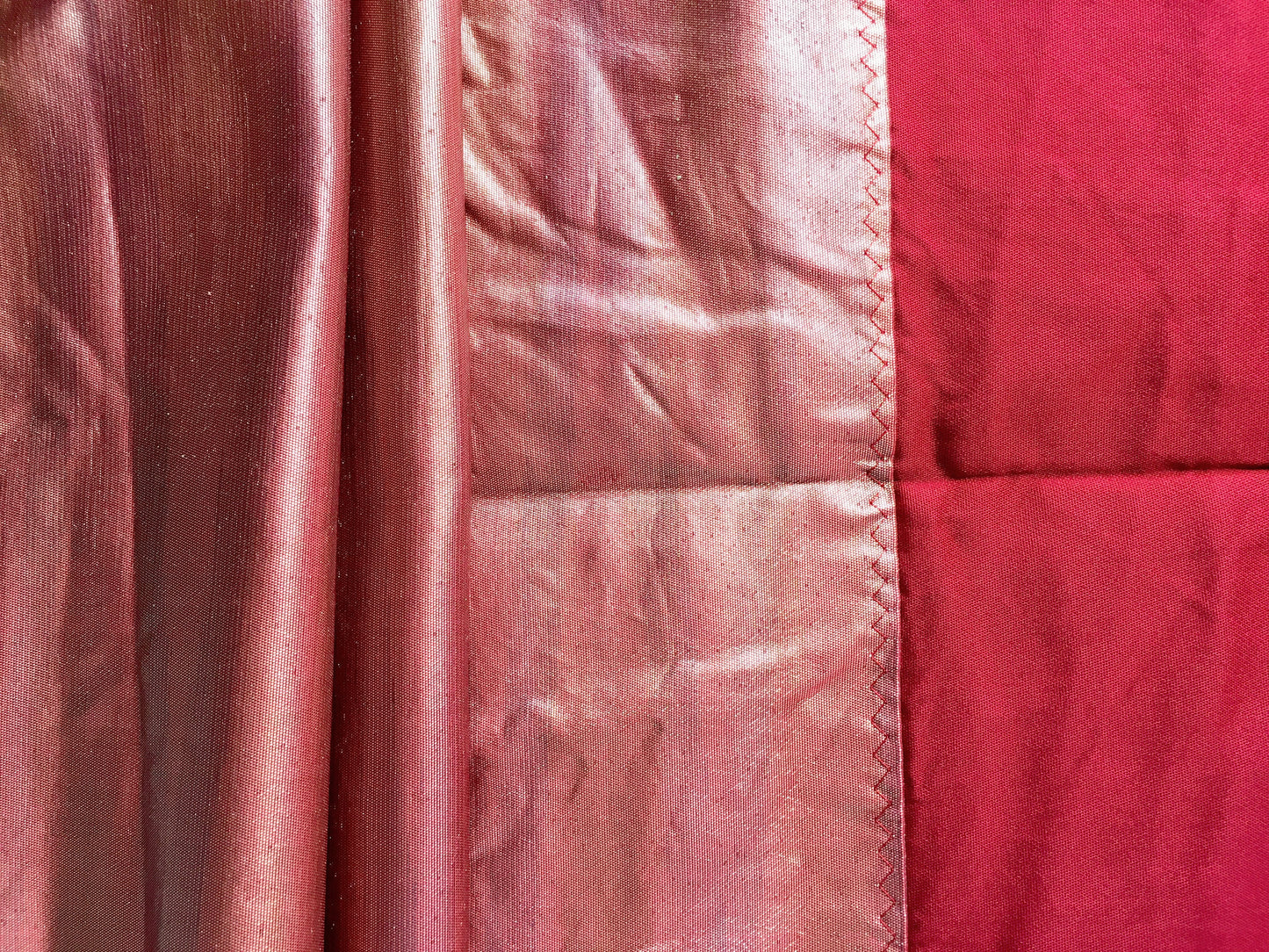 Simple Nagoya obi - metallic wine red with subtle purple and yellow stripes