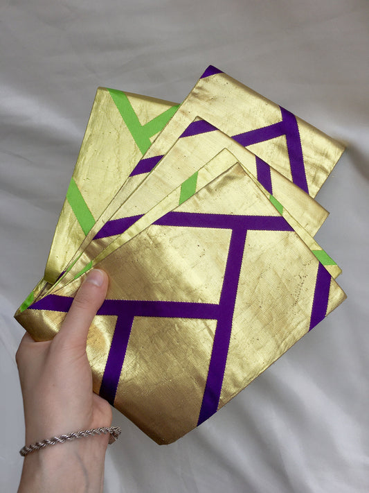 Bold reversible Japanese hanhaba obi - golden, purple, and green basket weave - obi for dancing