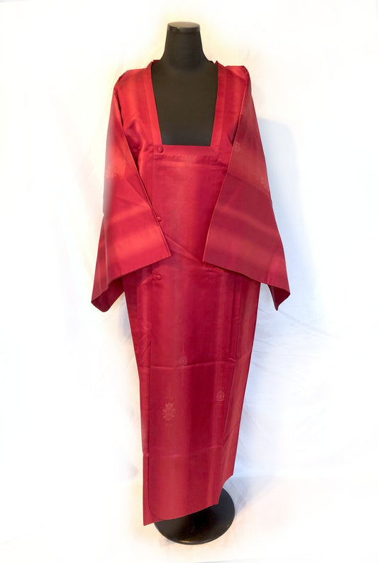 Traditional Japanese long kimono coat - casual red michiyuki