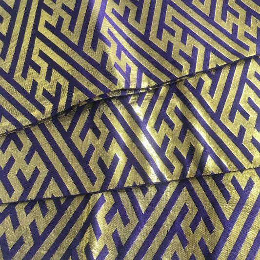 Festive Japanese hanhaba obi - purple and golden geometric sun pattern - obi for dancing