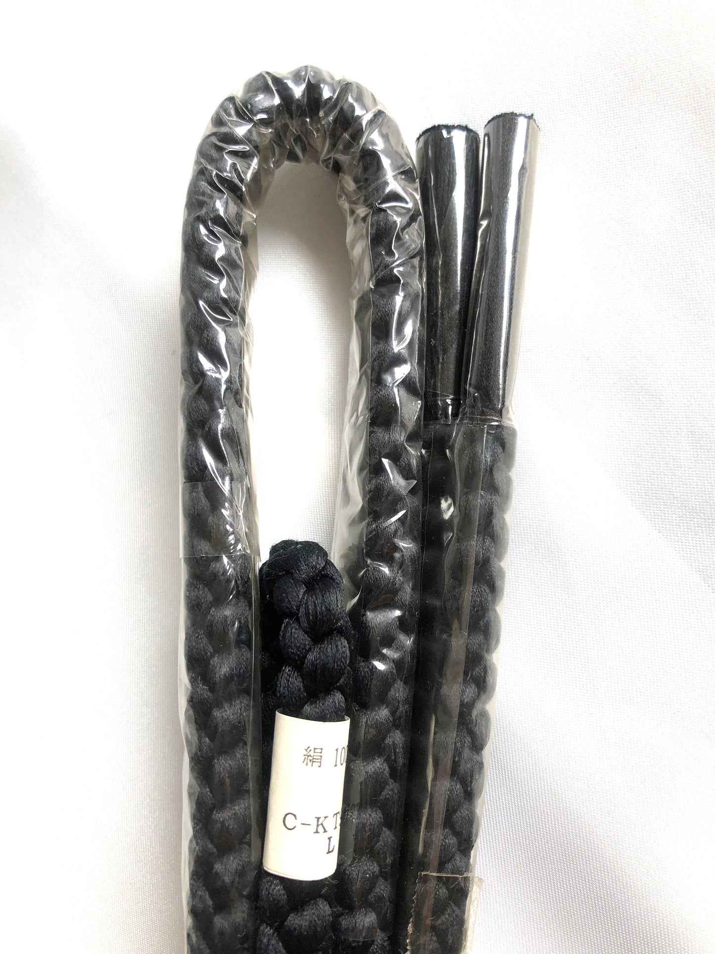 Silk obijime - thin belt with tassels - plain black