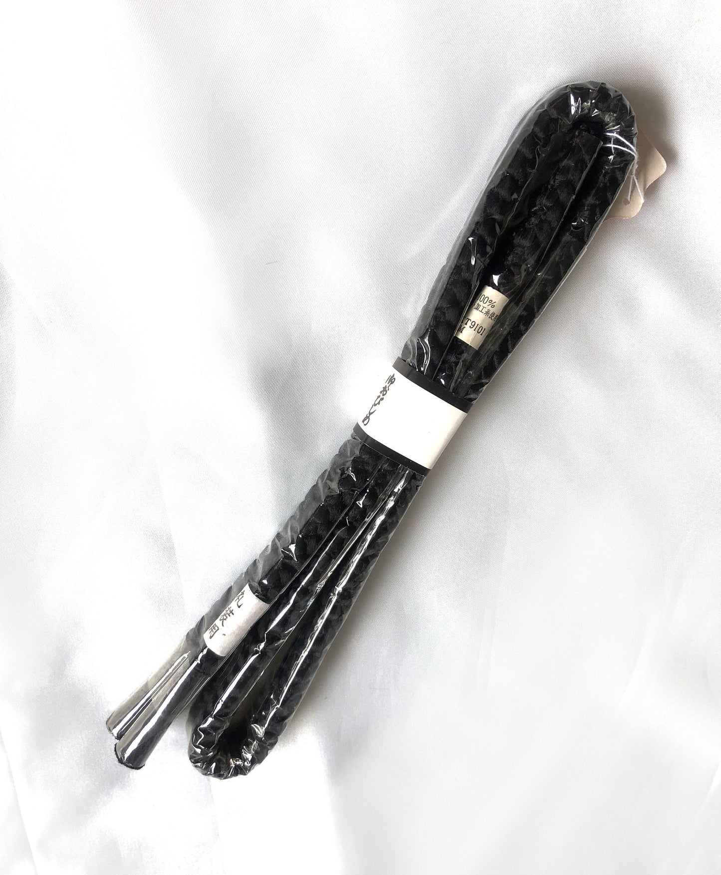 Silk obijime - thin belt with tassels - plain black