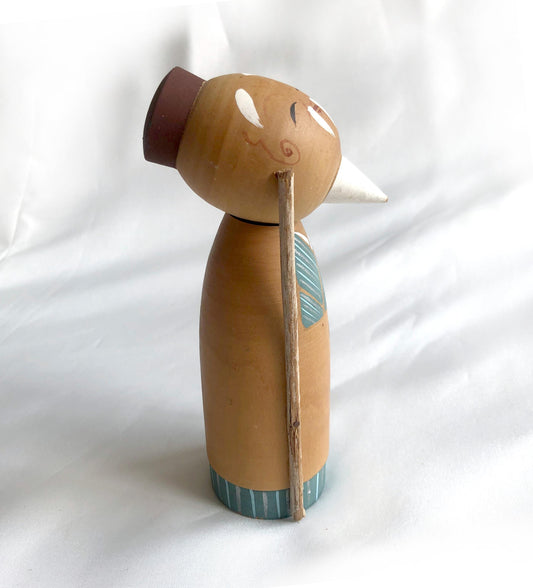 Simple wooden kokeshi doll - Tokugawa Mitsukuni from Mito Komon drama