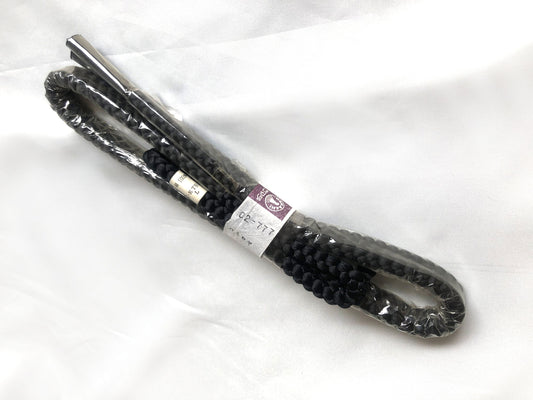Silk obijime - thin belt with tassels - plain black