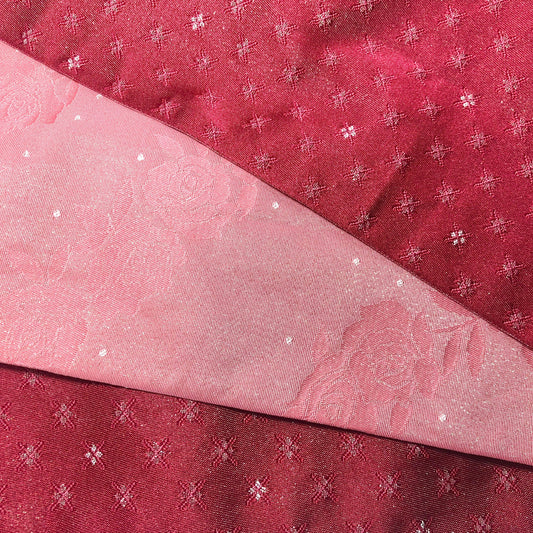 Reversible Japanese hanhaba obi - glittery light pink roses and dark pink crosses