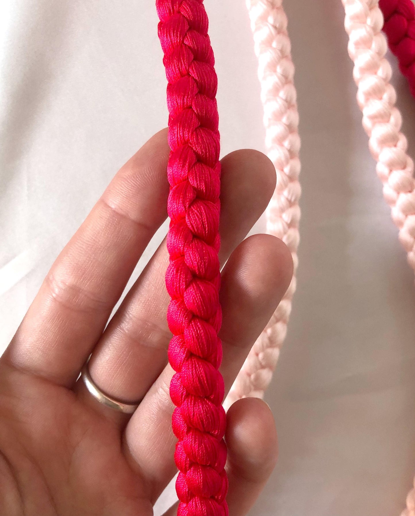 Festive silk obijime - thin belt with tassels - highlighter and pastel pink