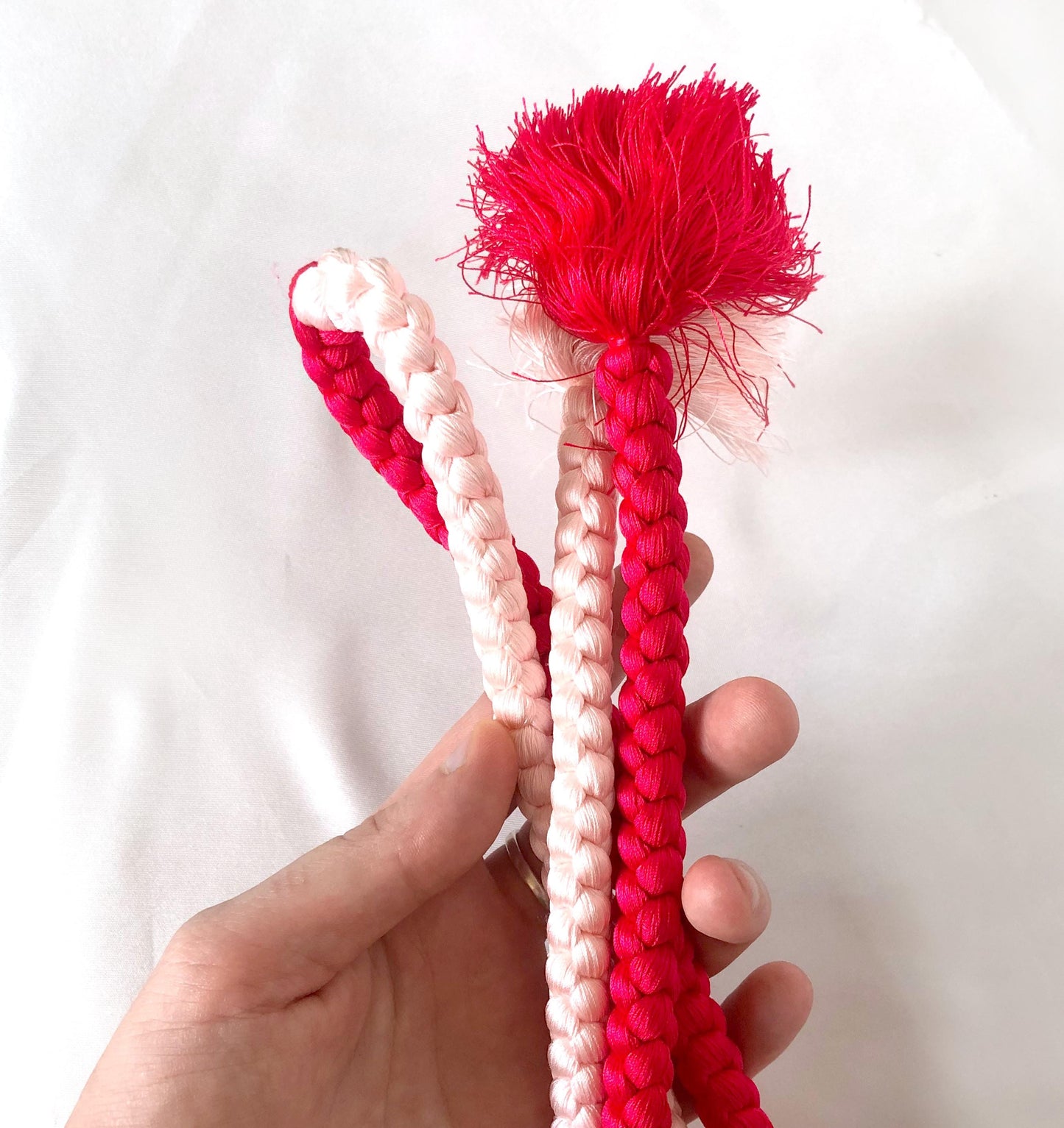 Festive silk obijime - thin belt with tassels - highlighter and pastel pink