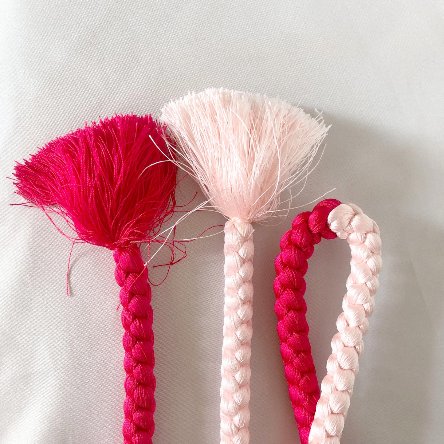 Festive silk obijime - thin belt with tassels - highlighter and pastel pink