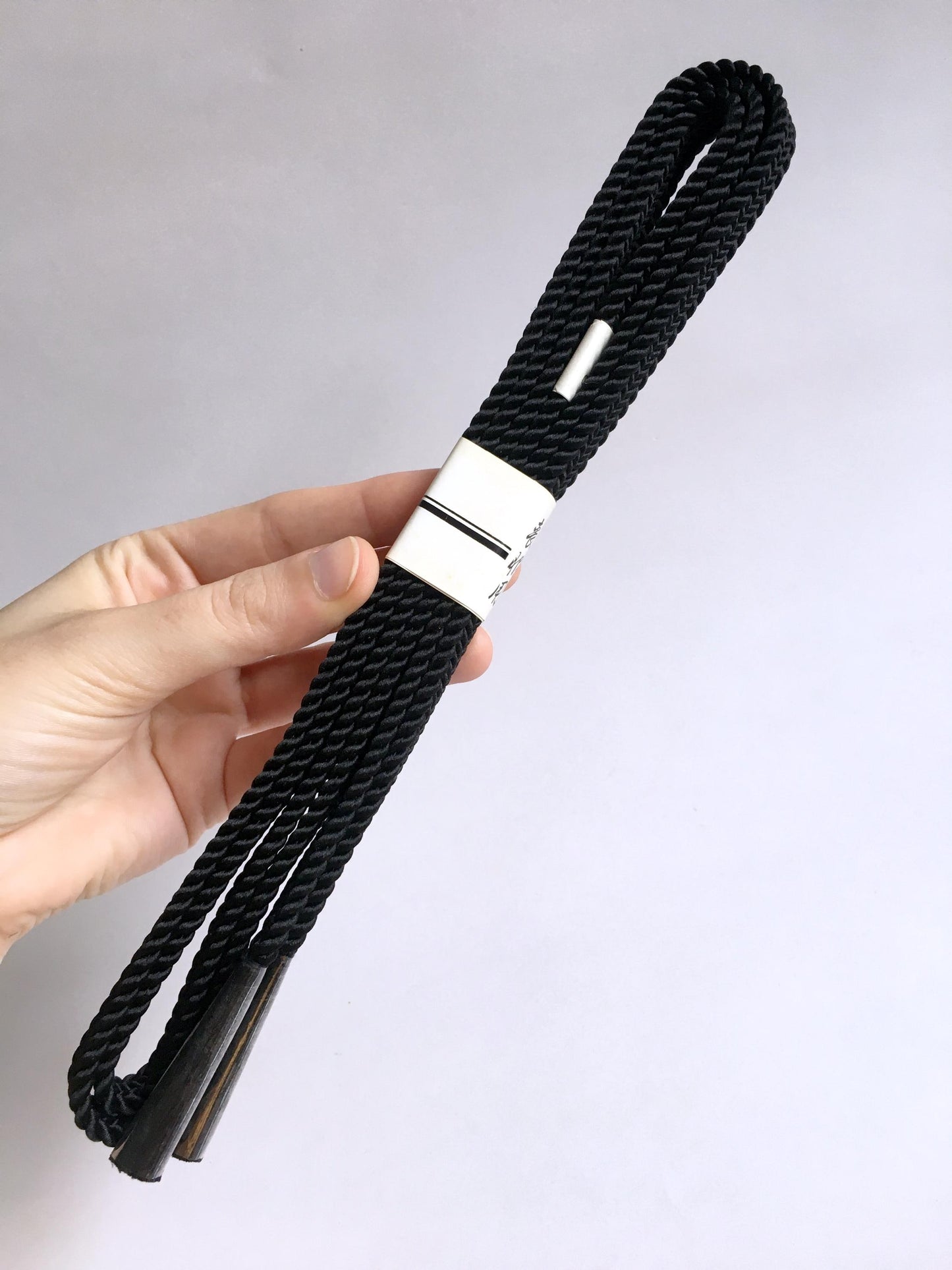 Silk obijime - thin belt with tassels - plain black or white