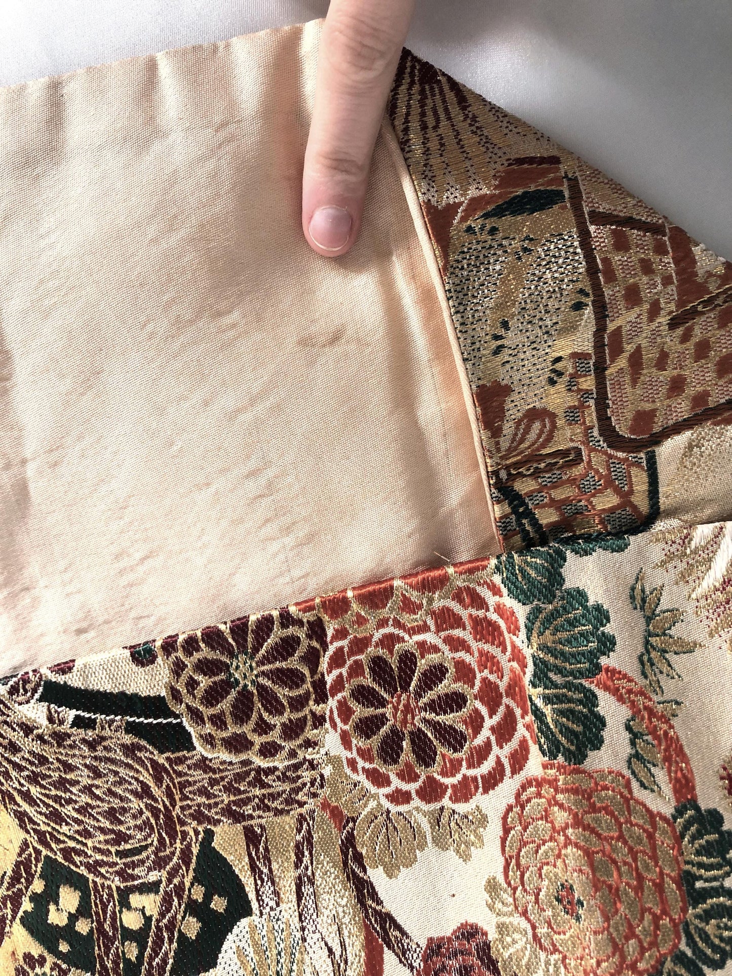 Heavy jacquard vintage Nagoya obi - festive golden cranes and various flowers