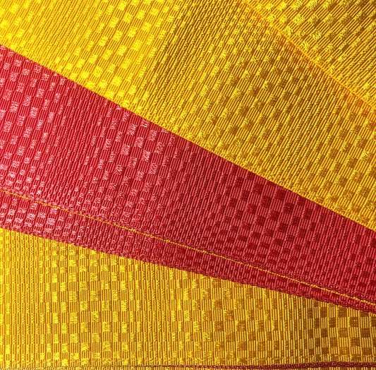 Reversible Japanese hanhaba obi - yellow and pink with subtle geometric pattern