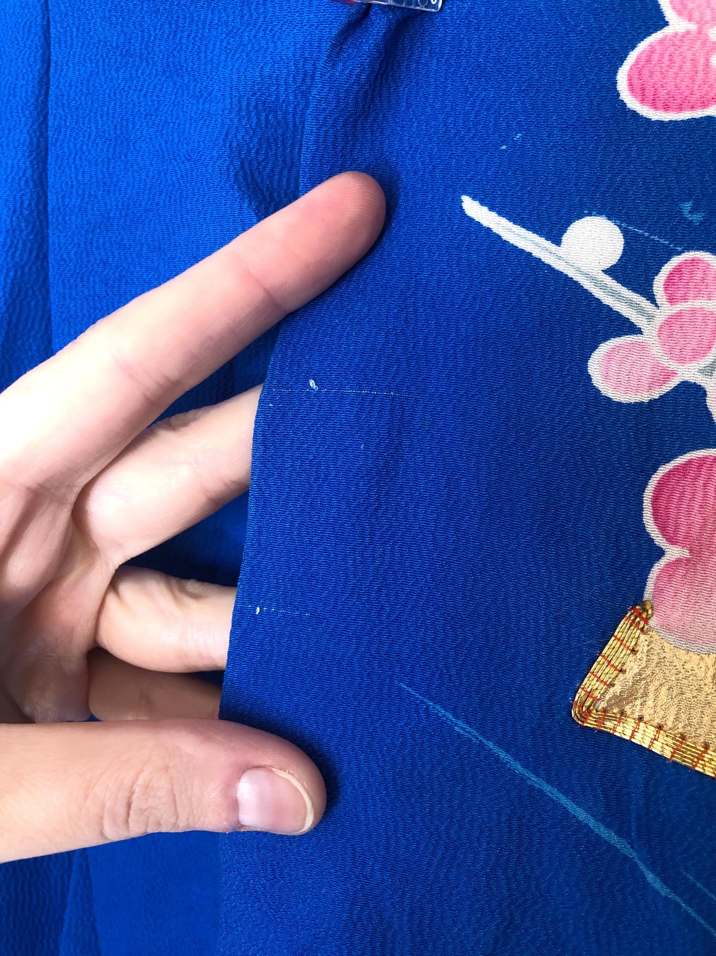 Colorful uchikake - Japanese wedding cover / hikizuri - stage costume - vivid blue with white cranes among flowers