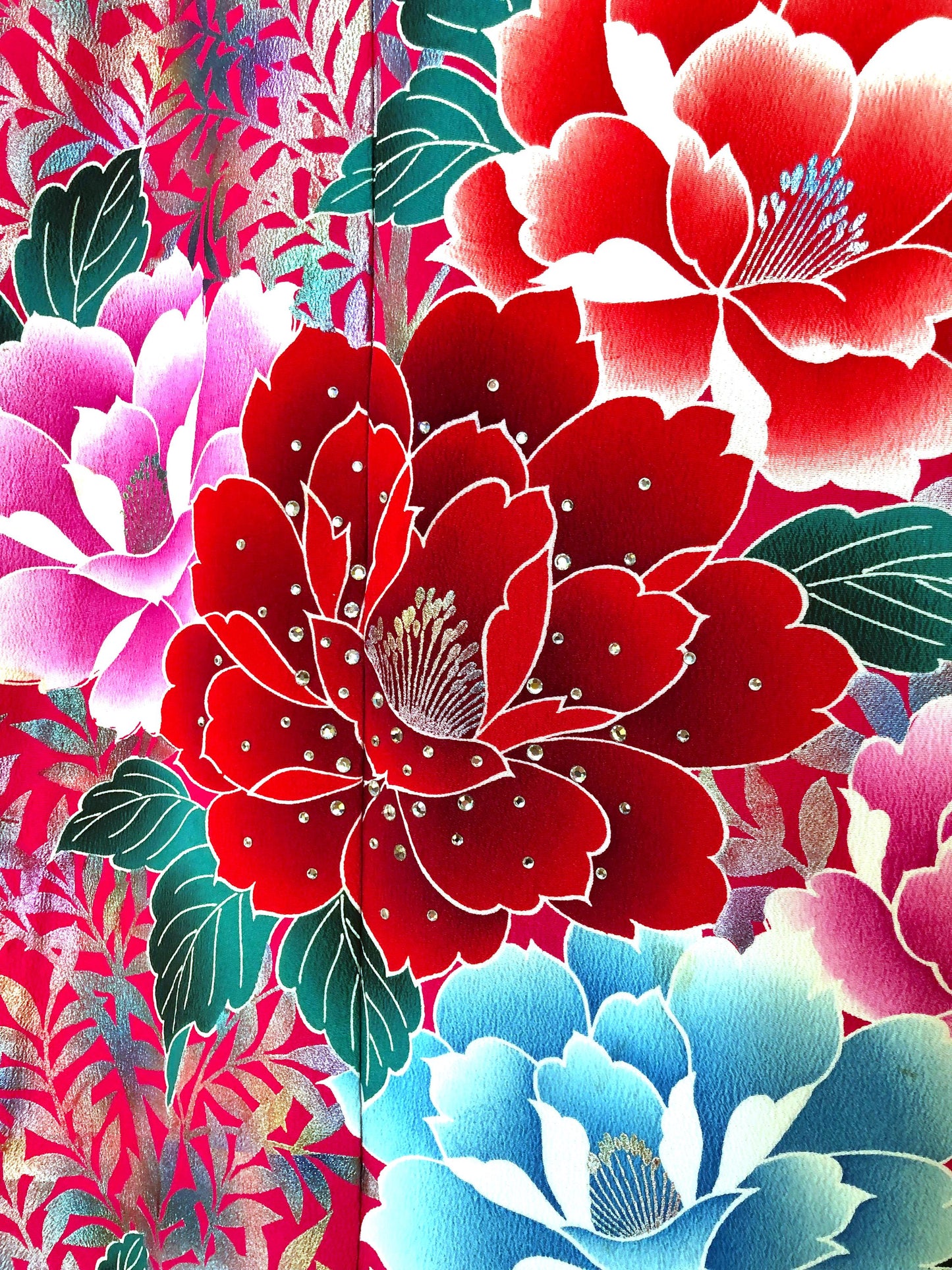 Colorful uchikake - Japanese wedding cover / hikizuri - stage costume - vivid pink with castles and roses