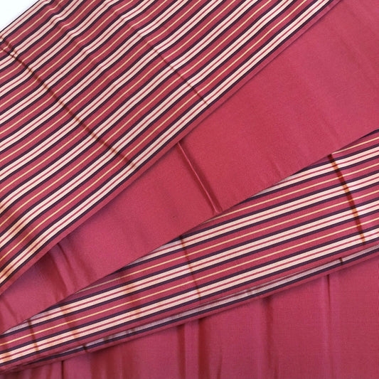 Simple Japanese silk hanhaba obi - dusty raspberry pink with purple, yellow, and pink stripes