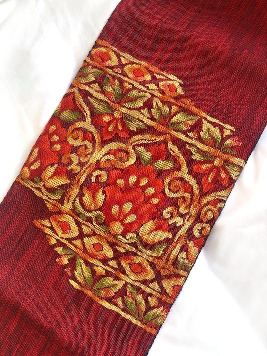 Vintage Nagoya obi - textured vivid red with floral motifs