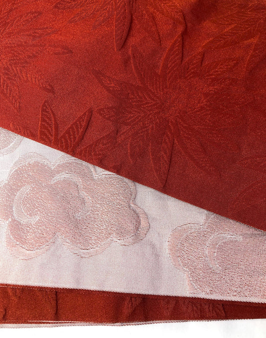 Reversible Japanese hanhaba obi - red palm trees and pinkish clouds