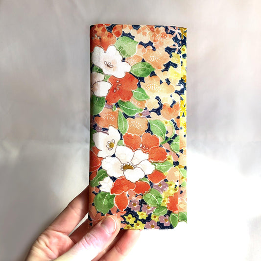 Vintage Japanese slim wallet - colorful satin flowers