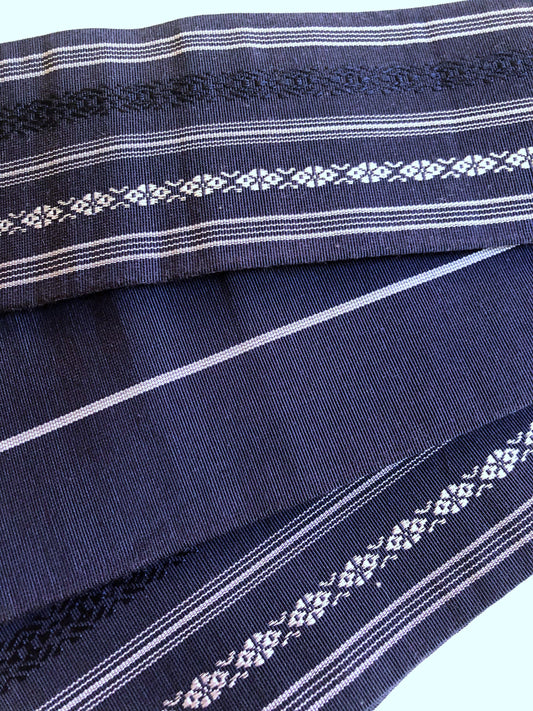 Vintage narrow kaku obi - hakata ori (navy blue)
