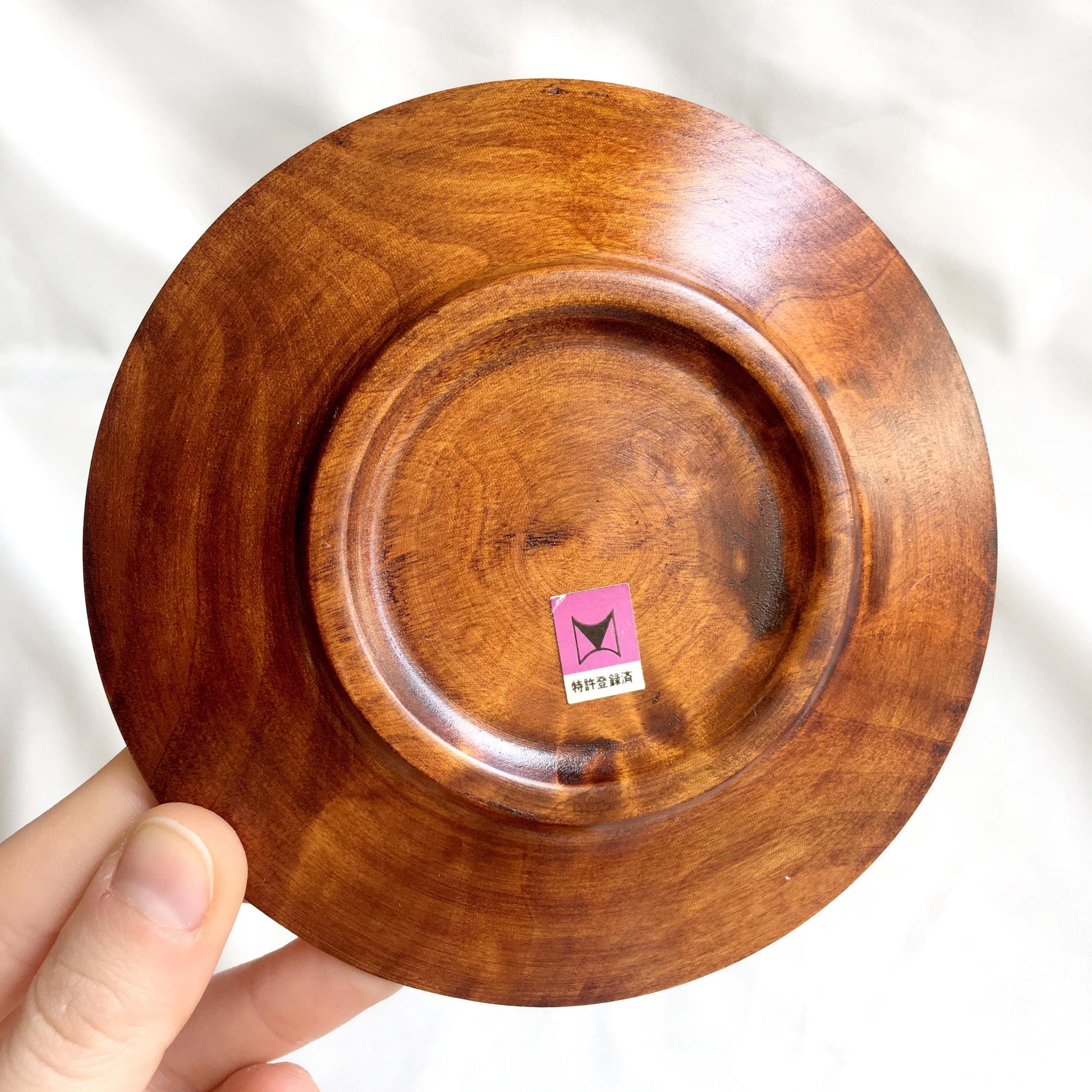 Small Japanese wooden plates - wooden with red rim (set of 5)