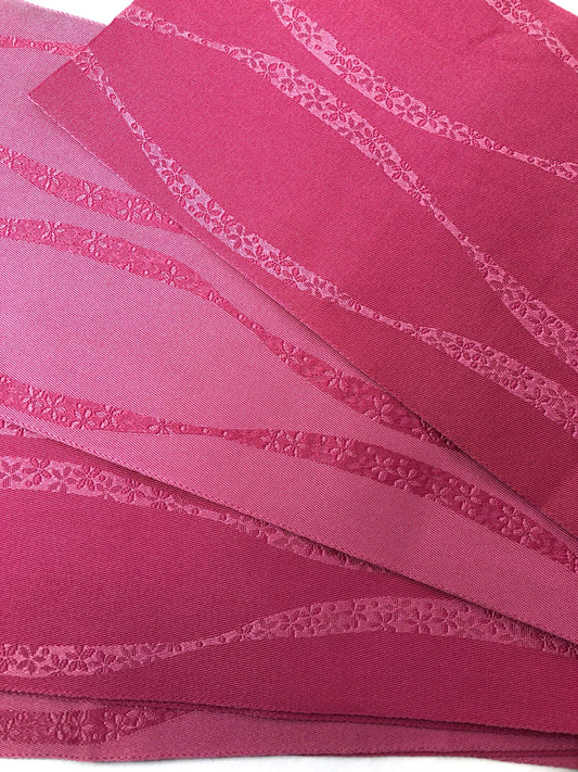 Cute Japanese hanhaba obi - two shades of pink with delicate sakura pattern