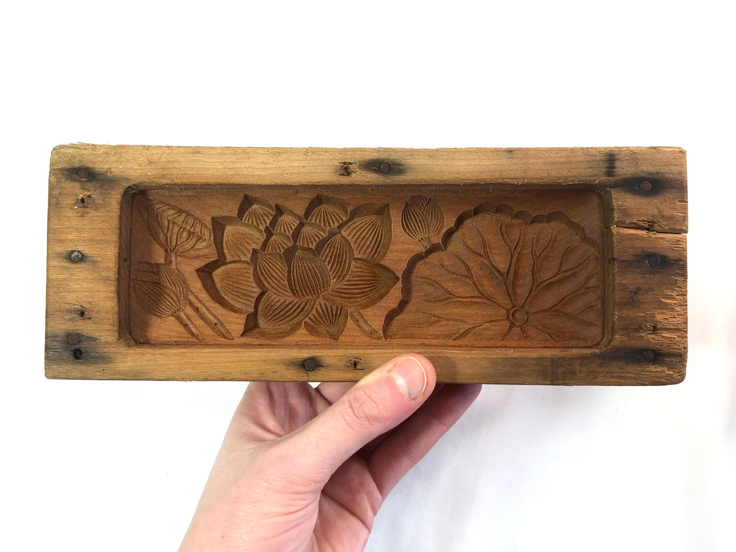 Vintage Japanese wagashi press mold - lotus flower