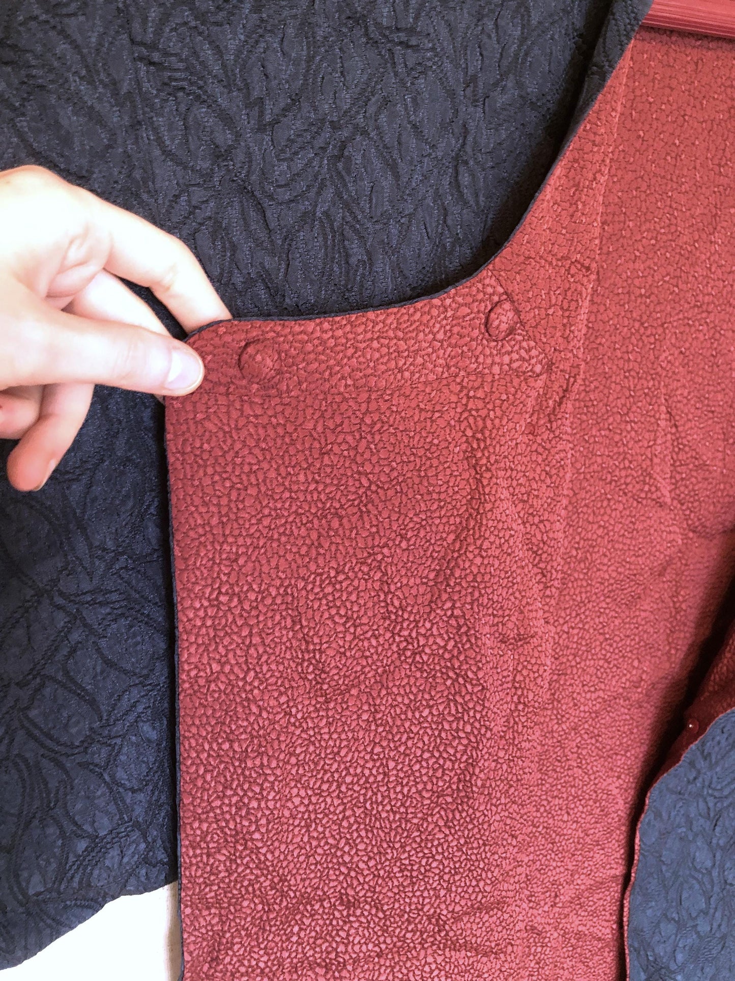 Vintage Japanese kimono coat michiyuki - elegant blue and red with floral buttons