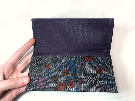 Vintage Japanese slim wallet - Oshima tsumugi with yarn balls pattern