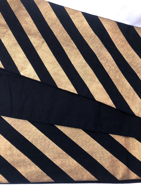 Bold Japanese hanhaba obi - black with diagonal old gold stripes