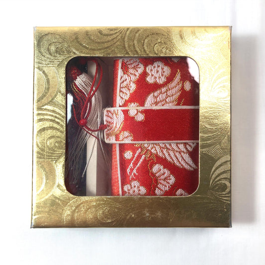 Vintage Japanese set for girls - mirror pouch and a decorative pin