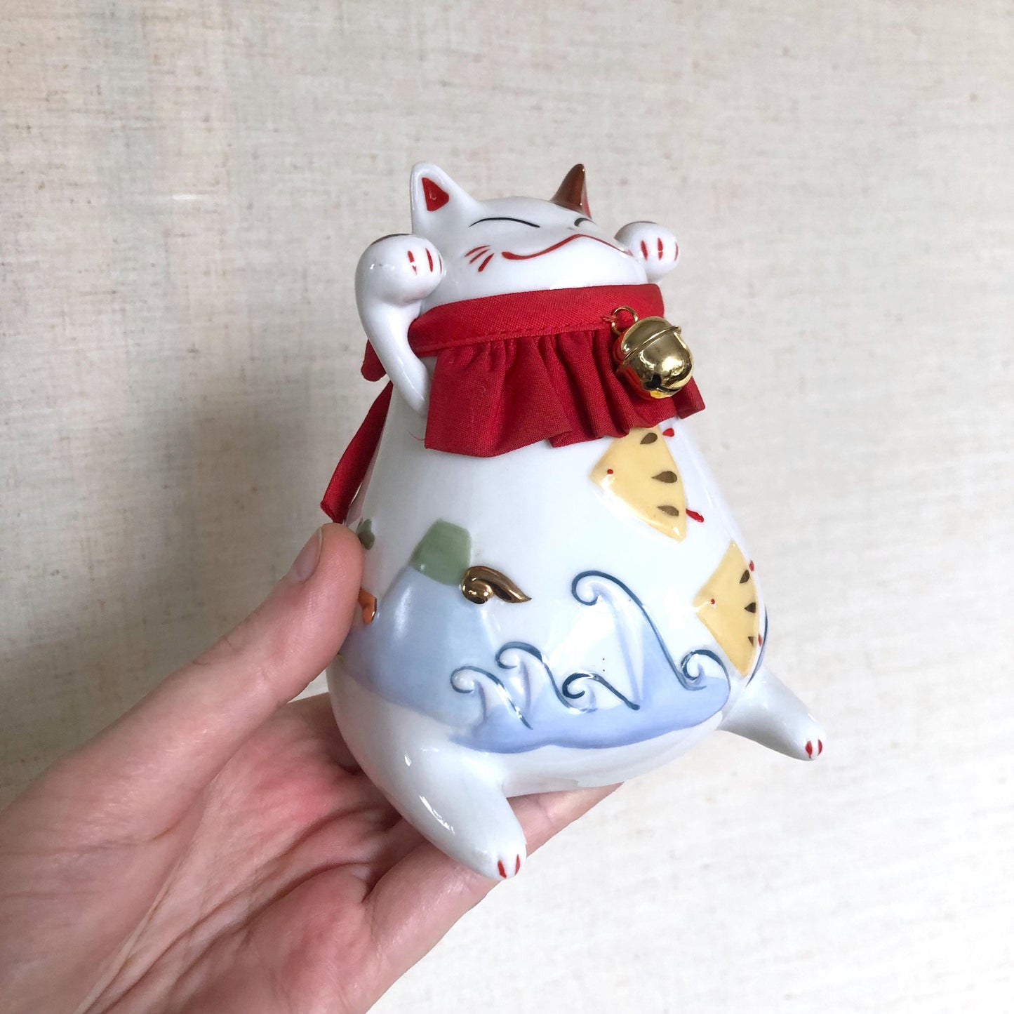 Cute Japanese coin box - lucky cat with auspicious symbols
