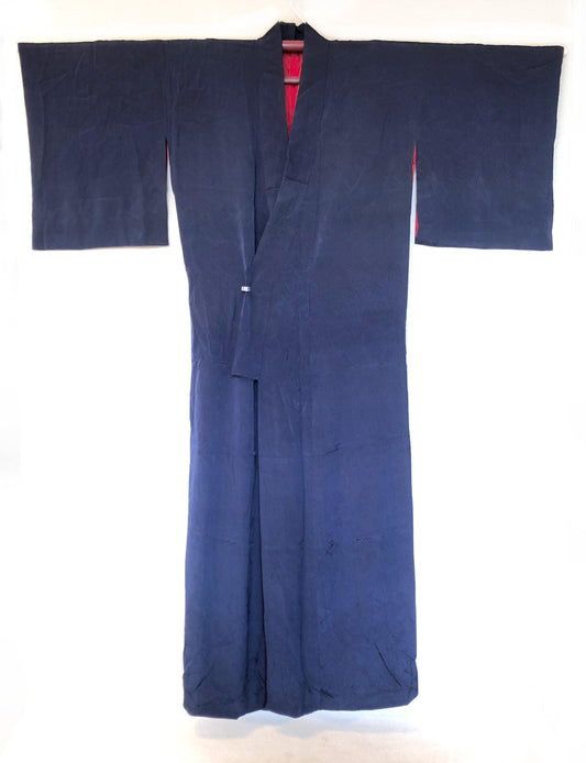 Simple vintage kimono - dark blue with a single family crest (B grade)