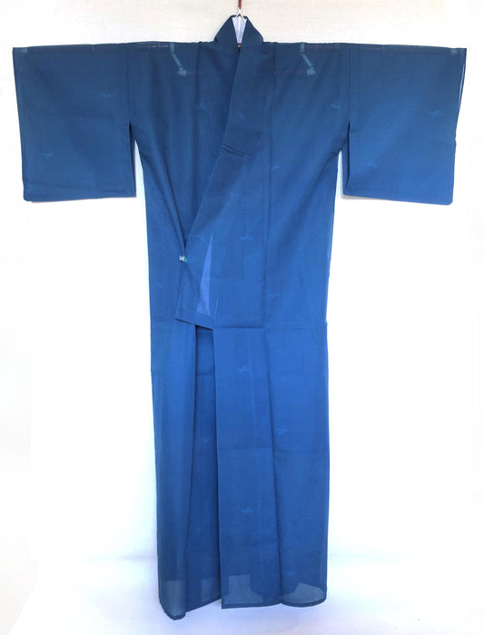 Vintage Japanese summer kimono - see through dark teal with subtle floral pattern