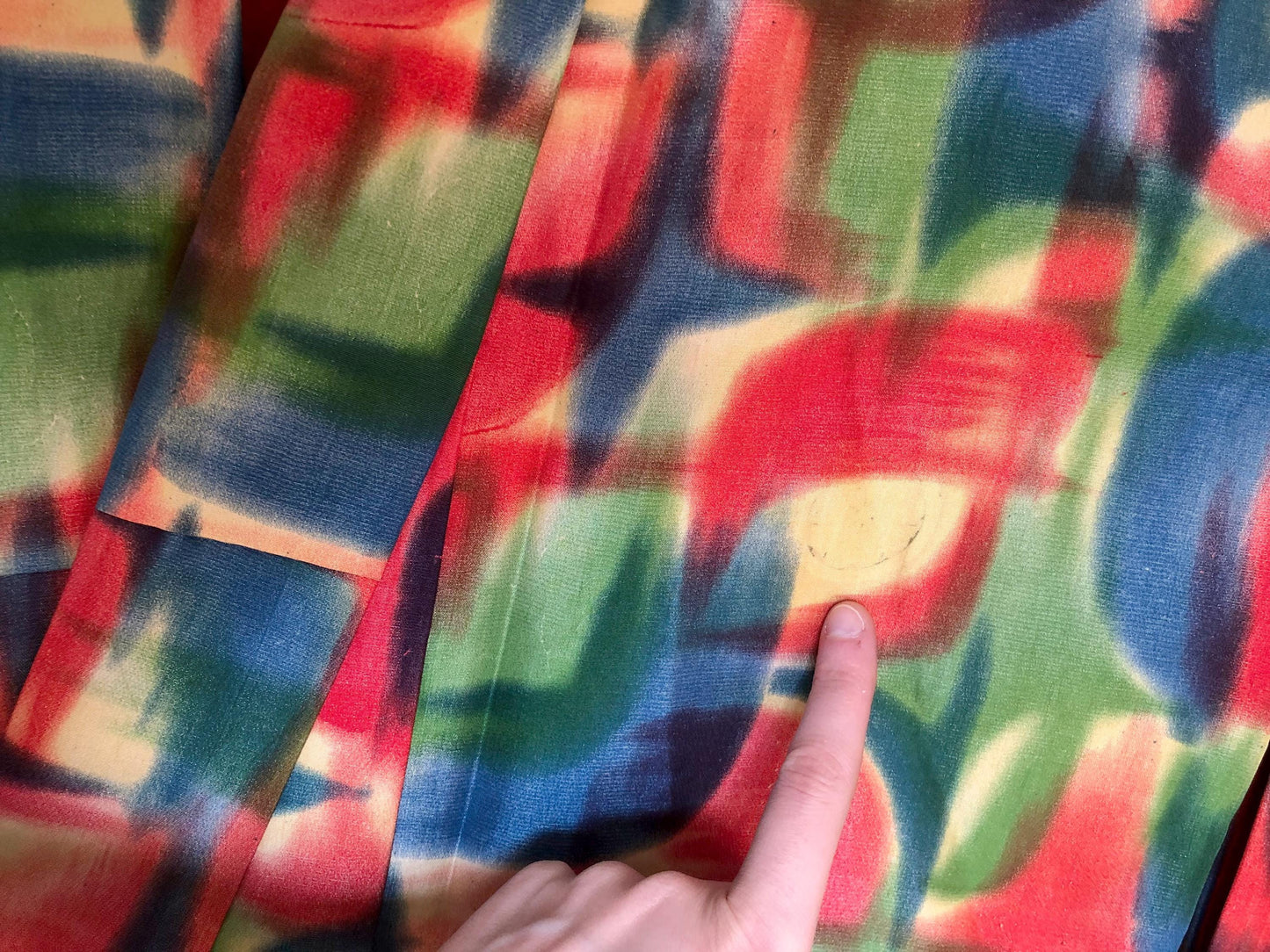 Vintage silk kimono - bright and colorful with star pattern