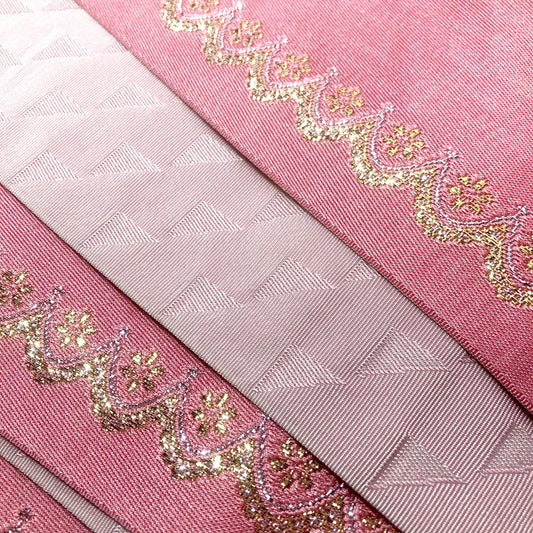 Reversible Japanese hanhaba obi - red and yellow with auspicious symbols