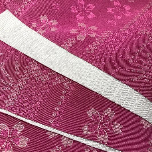 Reversible Japanese hanhaba obi - pink and pearl white sakura