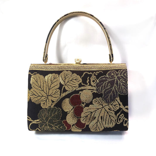 Vintage kimono handbag - brown and golden textured tapestry