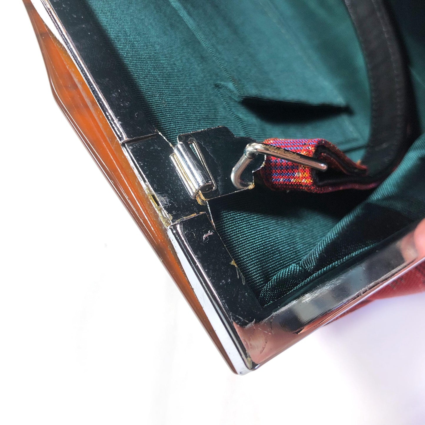 Vintage kimono handbag Ooshima tsumugi - red silk taffeta with abstract pattern