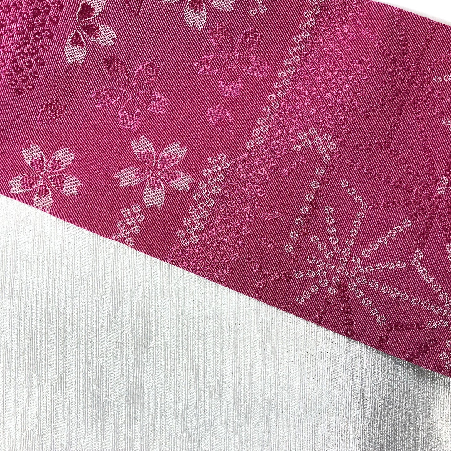 Reversible Japanese hanhaba obi - pink and pearl white sakura