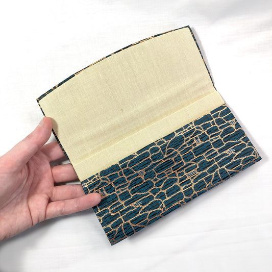 Vintage Japanese slim wallet - navy blue and golden water reflections pattern