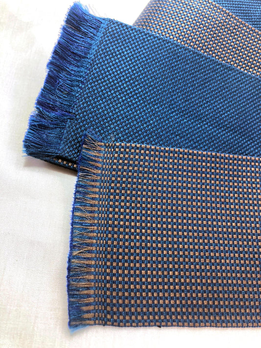 Vintage narrow kaku obi - navy blue and brown chequered